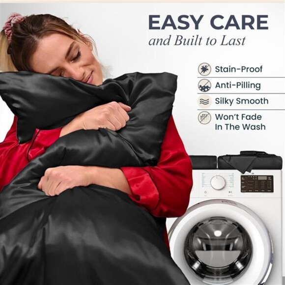 Satin Sheets Queen Size Set 4 Pcs - Silky & Luxuriously Soft Satin Bed Sheets - Picture 5 of 7